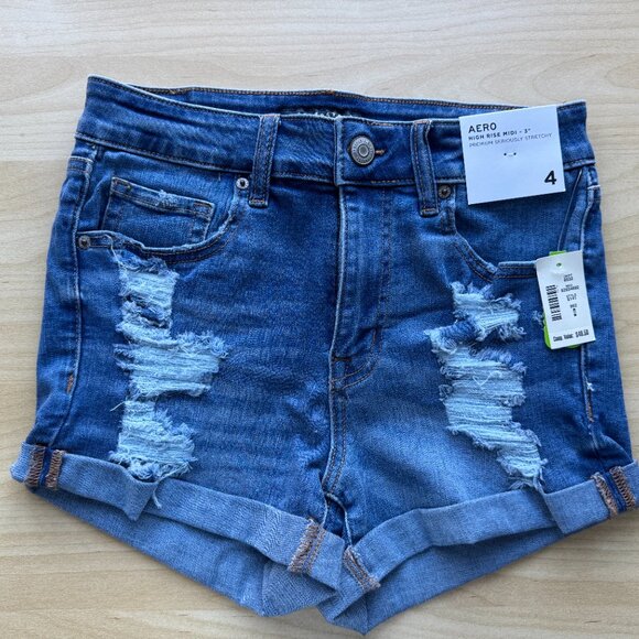 NWT Aeropostale High Rise Midi 3" Denim Shorts - Picture 2 of 11